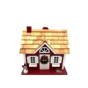 NWT Decorative Red & White Birdhouse w/Shingle Roof & Festive Holiday Accents